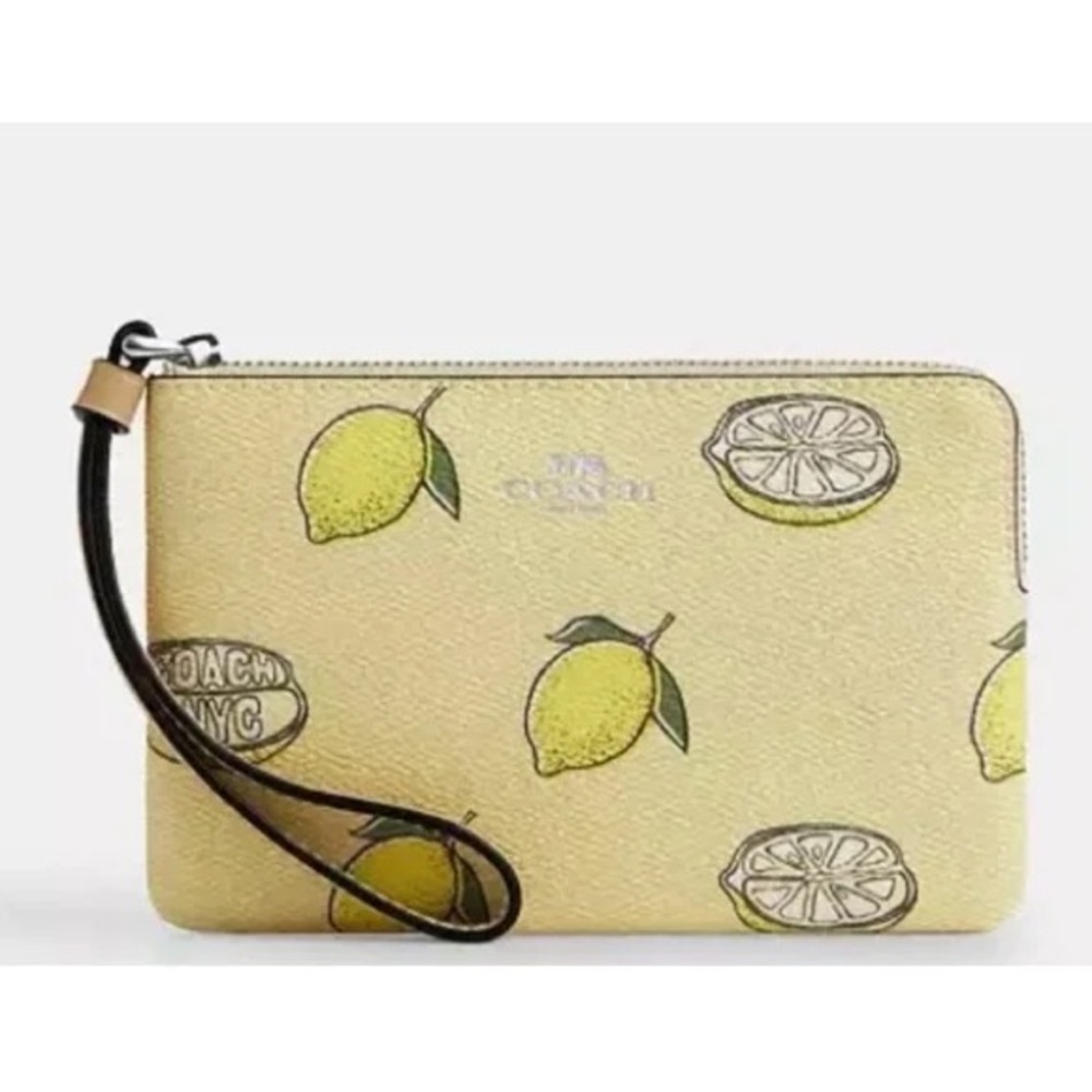 NWT Authentic Coach Corner Zip Wristlet Lemon Print Garden Glade Multi Rare